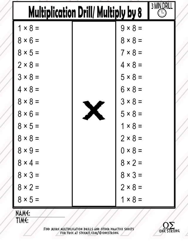 "Multiplication Drills Multiply by 8's " Free Math Resources from One